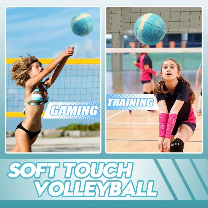 Волейбольний м'яч Fantecia з насосом, розмір 5, Soft Touch, для занять, гри, пляжу, басейну, синій