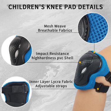 Дитячий шолом Glerc для хлопчиків та дівчаток, 48-52 см, регульований, блакитний, комплект наколінників