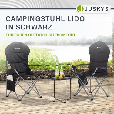 Крісло для кемпінгу Juskys Lido складне з підсклянником та кишенею - зручне та комфортне, 4 кольори (чорний)
