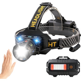 Ліхтар на голову BORUIT T701A LED з регулюванням фокусу, датчиком руху, 9 режимів, кут нахилу 90°, водонепроникний IPX4, для кемпінгу, роботи, риболовлі