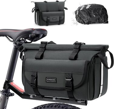 Велосумка RAINSMORE 3-в-1 для багажника 18L, розширювана, водонепроникна, з відбивачами, регульована, сіра