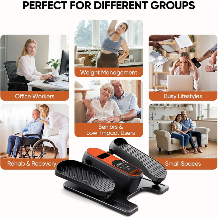 Електричний міні кросс-тренажер Dripex для дому з пультом, 12 швидкостей та 6 програмами (Orange)