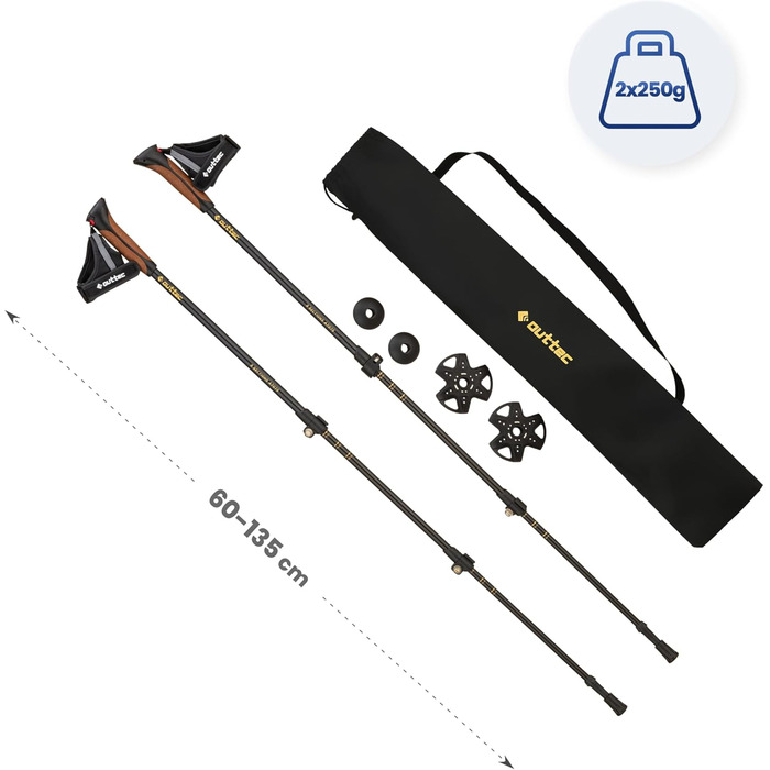 Трекінгові палиці для скандинавської ходьби Nordic Walking, ультралегкі односекційні палиці з гумовими наконечниками для жінок та чоловіків (Чорний, 110/115 см)