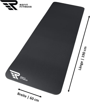 REFIT FITNESS Гімнастичний килимок 190x60 см, NBR, антиковзкий, для йоги, пілатесу, спорту, 10-15 мм, з ременем і чохлом