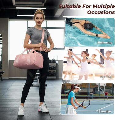Спортивна сумка Flintronic для дівчаток та жінок, маленька сумка для плавання та фітнесу з відділенням для взуття та вологостійким відсіком (Рожева, 44 x 20 x 20 см)