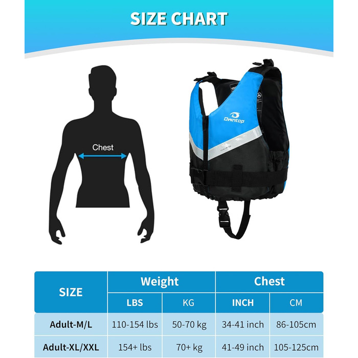 Рятувальний жилет Owntop для дорослих (XL/XXL, 70 кг+), унісекс, для каякінгу, риболовлі, вітрильного спорту та водних видів спорту, синій