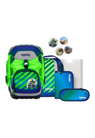 Дитячий ергономічний шкільний рюкзак ergobag Schulranzen-Set — набір з 6 предметів для 1 класу початкової школи, Truckbär (синій)