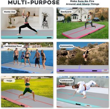 Гімнастичний надувний мат для акробатики та тренувань, 10/20 см, надувний, з насосом, 400x100x10 см, зелений