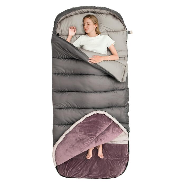 Спальний мішок BISINNA зимовий для дорослих 0°C, XL - великий та широкий, 3,5 кг, для кемпінгу та зимового відпочинку (230x90 см)