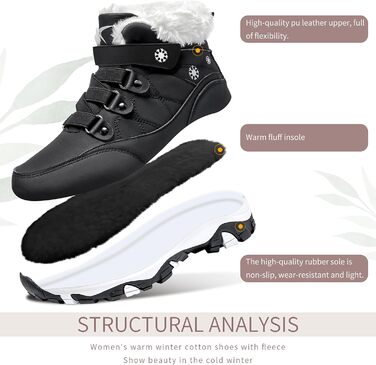 Зимові черевики ASHION для жінок: теплий зимовий взуття, трекінгові черевики, черевики для снігу, чорно-білі, розмір 37 EU