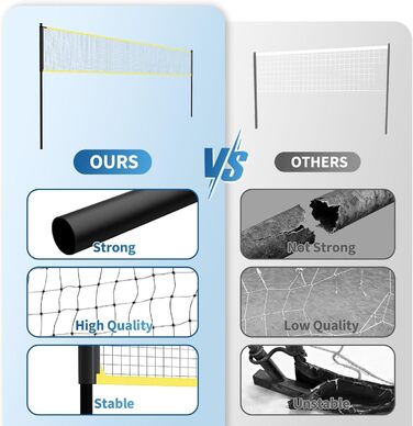Волейбольне мережеве тренувальний комплект для саду та вулиці – регульована висота, з сумкою, м'ячем, насосом та мотузками. Стабільна самостійна сітка для дітей, підлітків та дорослих, чорний+жовтий