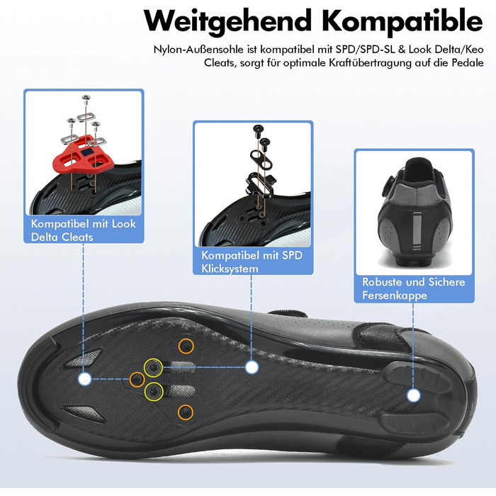 Велосипедні шкарпетки для чоловіків та жінок, шосейні велотуфлі, сумісні з SPD, SPD-SL, Look Delta/Keo | Універсальні велотуфлі для Peloton, шосе та велотренажери | Легкі та дихаючі, 40 EU, сірі