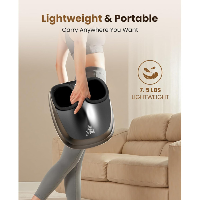 Електричний масажер для ніг Bob and Brad Lite з підігрівом, розминаючою та компресійною функцією, Shiatsu масажер для ніг, для зняття болю (до 45 розміру), з пультом керування