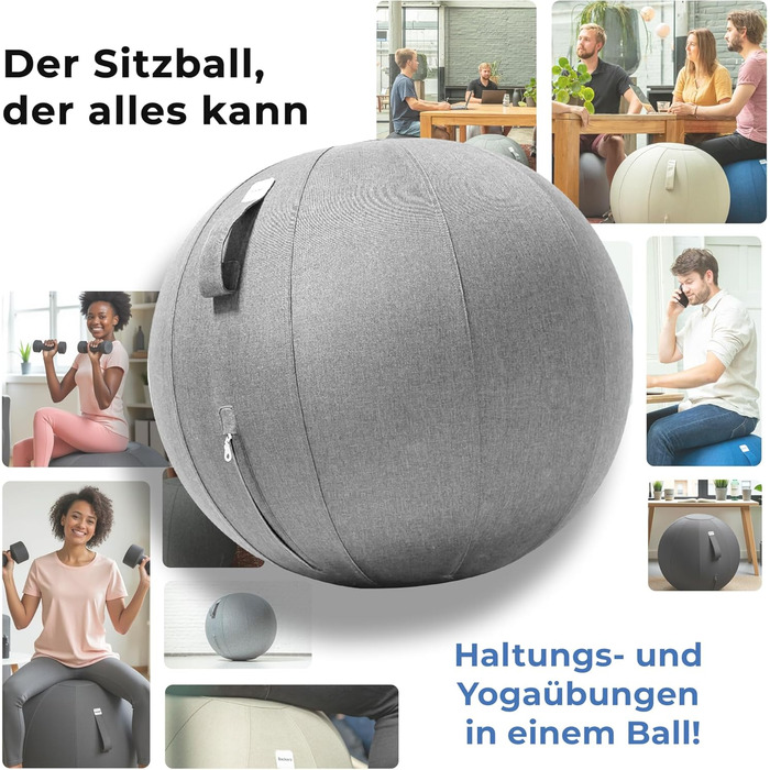 Фітбол для офісу та дому: ергономічний стілець-фітбол з міцної тканини (75 см, світло-сірий)