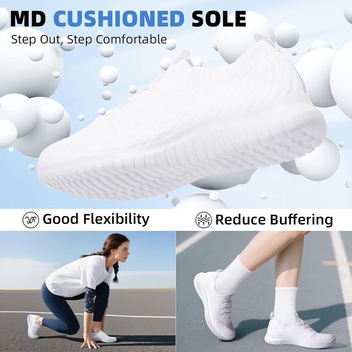 Жіночі кеди TIOSEBON slip-on, білі, розмір 43 EU - легкі кросівки для спорту та прогулянок