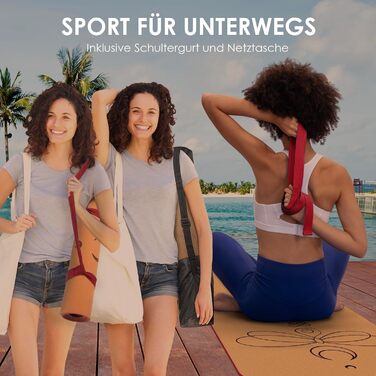 Килимок для йоги з корку Rutschfeste Yoga Matte – Нековзний, з унікальним дизайном, з натурального каучуку TPE, для занять вдома, пілатесу, аеробіки, фітнес-студії та тренувань. Колір: бірюзовий, дизайн: Мандала (Бордо-Калібра)