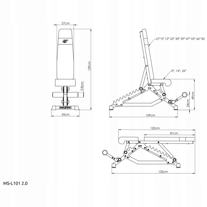 Регульована двостороння лава Marbo MS-L101 2.0 (негативний кут), до 300 кг