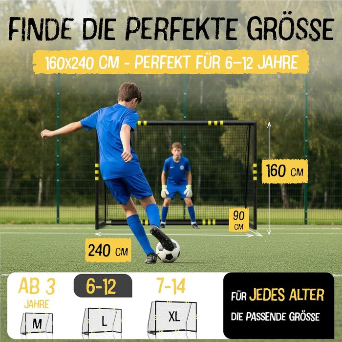 Ворота для футболу Friedo для дітей, 160x240 см, CE-сертифіковані, нержавіючі, стійкі до погодних умов, з міцною сіткою, для гри на вулиці