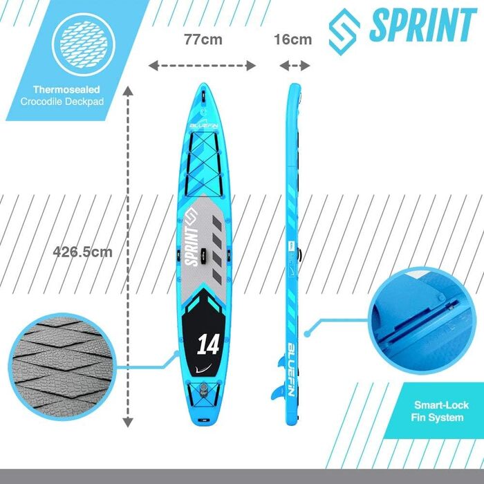 Bluefin SUP 14' Sprint Carbon - надувна карбонова дошка для сапсерфінгу, комплект весло та аксесуари