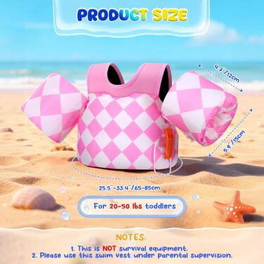 Моко (MoKo) рукавики для плавання для дітей, рукавики для хлопчиків та дівчаток, навчальна жилетка з фіксатором, плавальна куртка, плечові ремінці, рукавики для плавання (рожевий ромб, для ваги 9-23 кг)