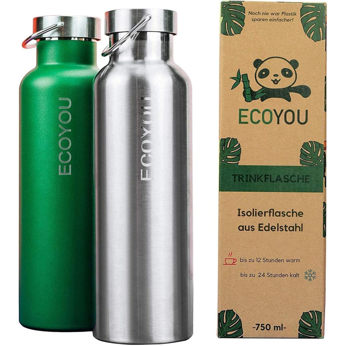 Термос-бутилка EcoYou з нержавіючої сталі 750 мл, подвійні стінки, для гарячих і холодних напоїв, ізотермічна пляшка для спорту та активного відпочинку