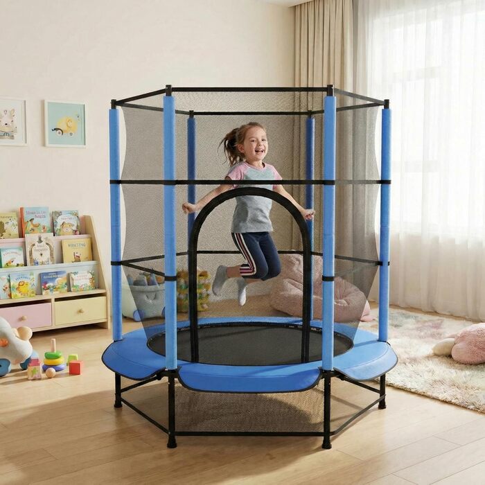 Батут для дітей LIFERUN Ø140 см з сіткою безпеки, для тренувань та розваг у саду, до 50 кг, блакитний