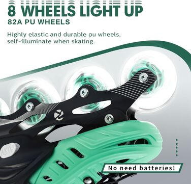Дитячі ролики Kuxuan з підсвічуванням, регульовані, для дівчаток та хлопчиків, розмір EU 31-35, зелені