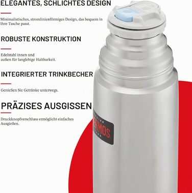 Термос із нержавіючої сталі Thermos, легка та компактна термопляшка, 0.5 л