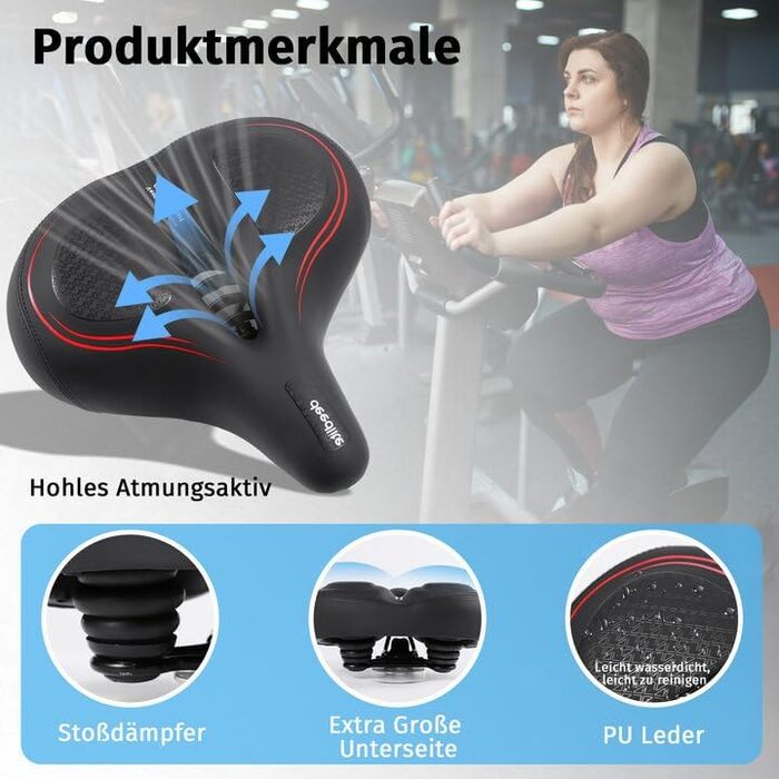 Велосипедне сідло Cloud Comfort Pro Max – зручне, м'яке, анатомічне, з пам'яттю форми, червоним світловідбивачем, для міських та гірських велосипедів, з амортизацією