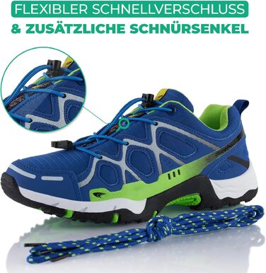 Дихаючі трекінгові черевики для піших прогулянок Fusskleidung® для жінок та чоловіків, синьо-зелені, розмір 39 EU