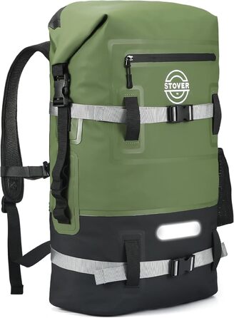 Водонепроникний рюкзак STOVER Dry Bag, 40 л, для каякінгу та водних активностей, з надійним Roll-Top, плаваюча сумка з фронтальною кишенею та світловідбиваючим елементом (Зелений)