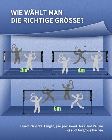 Мережа для бадмінтону та волейболу, регульована висота 3/4/5м, сталевий каркас, HDPE, для саду, пляжу, басейну, дітей та дорослих, 500 см, чорна