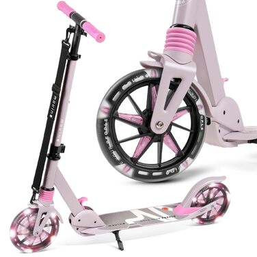 Електросамокат Movino City Light для дітей та підлітків, LED, 180мм колеса, амортизатор, регульований кермо, колір сіро-рожевий