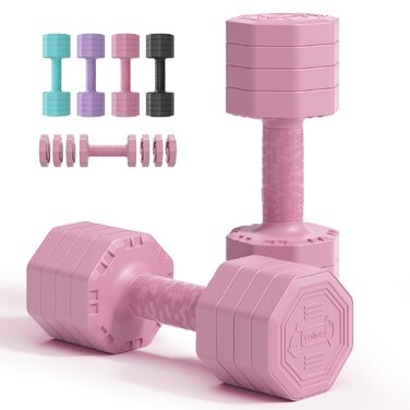 Набір гантелей Yoleo регульований 2/4 шт. для дому, 2 кг, 3 кг, 4 кг, 5 кг, з м'яким TPR-покриттям, для тренувань всього тіла (рожевий)
