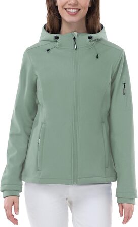 Жіноча мембранна куртка Outdoor Ventures Softshell — водонепроникна та дихаюча вітрівка з капюшоном, колір світло-зелений, розмір L