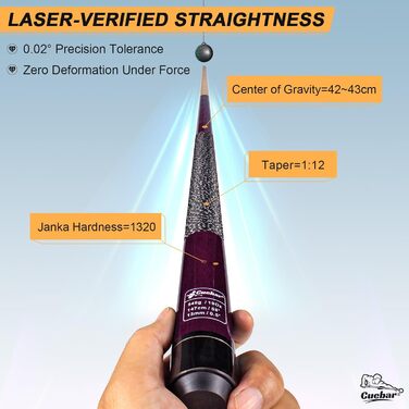 CUEBAR Більярдний кий CUEBAR, 147,3 см, 2-секційний з горіха, з наконечником 13 мм та льоновим грифом, для домашньої більярдної, для дорослих, 8 кольорів, 4 варіанти ваги (510 г, 538 г, 567 г, 595 г), колір: зелений (фіолетовий)