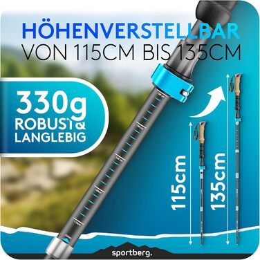 Телескопічні палиці для скандинавської ходьби та хайкінгу з карбону та алюмінію, з корковими ручками, регульовані за висотою, унісекс