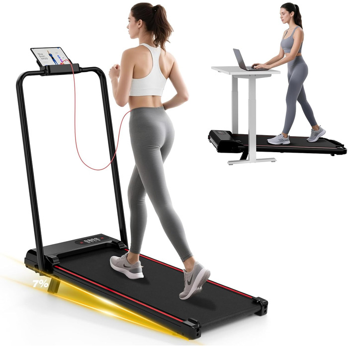 Біговий доріжка HomeFitnessCode з нахилом для дому - Walkpad з регулюванням кута, електрична, 1-8 км/год, міні, складана, чорна, 90 см