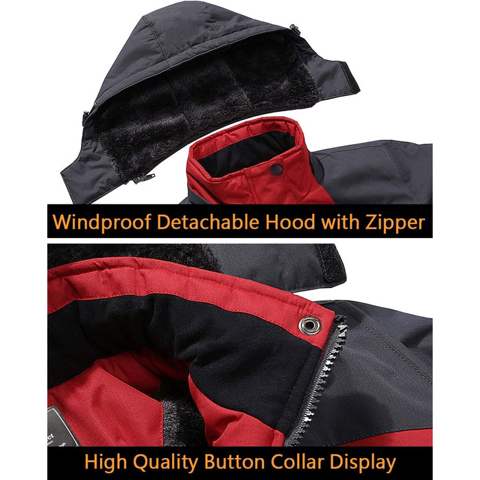 Чоловіча зимова куртка EKLENTSON: водонепроникна, вітронепроникна, з підкладкою, для туризму та активного відпочинку, 4 кишені, червона