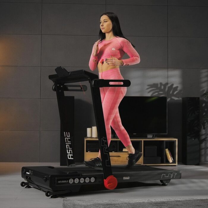 Бігова доріжка Hop-Sport Aspire HS-2500LB для дому, 3 к.с., 50x125 см, до 18 км/год, USB, Bluetooth, дисплей, навантаження до 150 кг, нахил до 15°