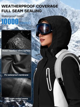 Водонепроникна жіноча зимова куртка FREE SODIER з флісовою підкладкою та капюшоном, Ginger Yeow (M, чорний/білий)