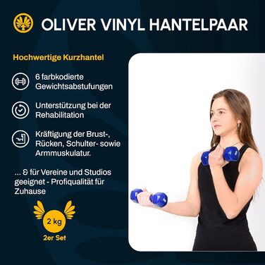 Гантелі вінілові Oliver, набір 2 шт по 2 кг, різна вага