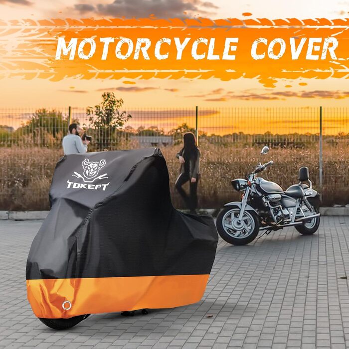 Водонепроникний чохол для мотоцикла чорно-помаранчевий (XXXL) 116' для Honda, Kawasaki, Yamaha, Suzuki, Harley Davidson