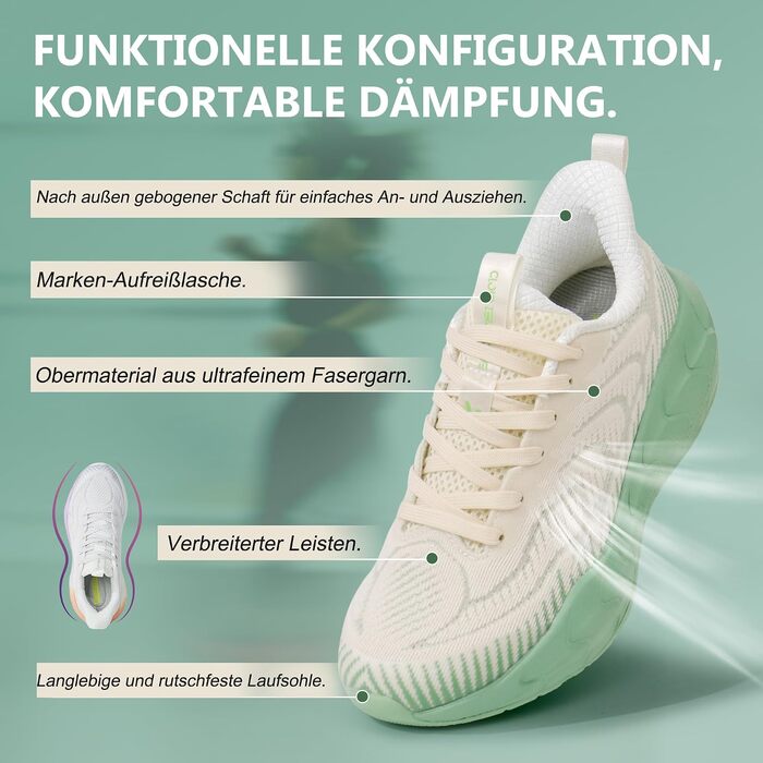 Hawkwell Cloud Zero Active – Дихаючі жіночі кросівки для туризму та тенісу, зелені (40 EU)