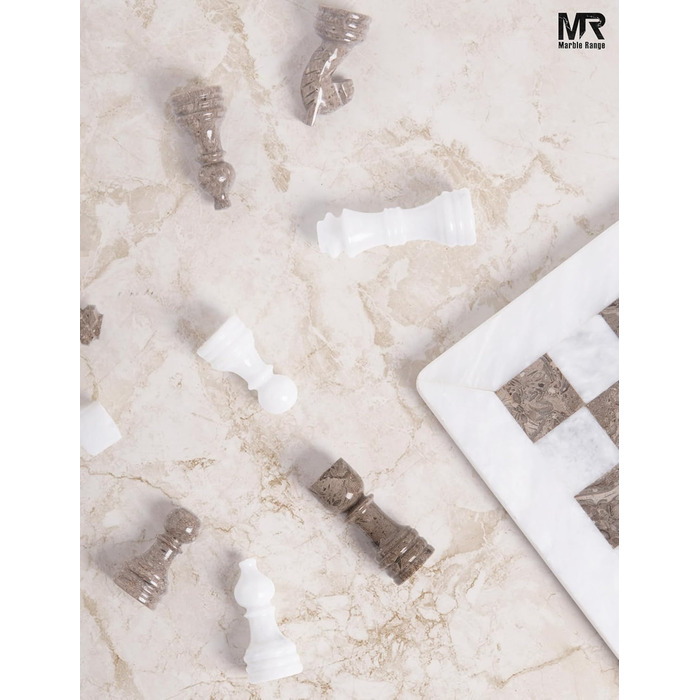 Шаховий набір з мармуру для дорослих, ручної роботи, 32 фігури, 2 додаткові королеви, коробка для зберігання, подарунок, декор (Кораловий & Темно-коричневий) (Білий & Океанічний)