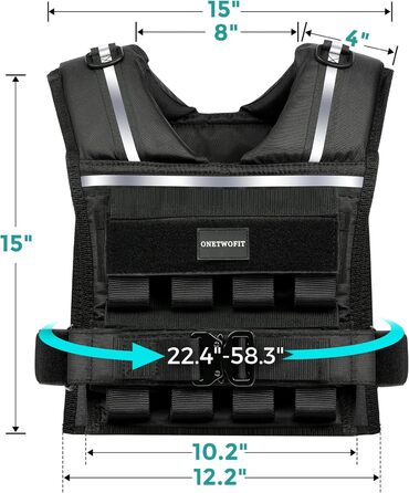 Вага для тренувань ONETWOFIT, регульована, 20 кг, чорна. Ідеальна для силових тренувань, бігу та фітнесу.