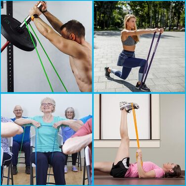 Набір еластичних стрічок для фітнесу - Resistance Bands для силових тренувань, реабілітації та домашніх занять (зелені, сині, помаранчеві, червоні, фіолетові)