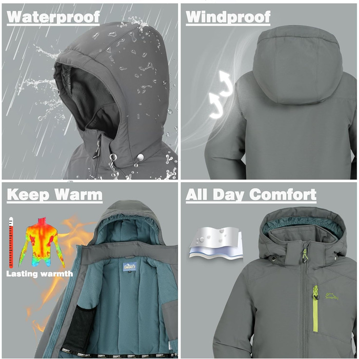 Дитячий зимовий комбінезон SNOWER для хлопчиків, теплий, з капюшоном, для катання на лижах, кольоровий зелений (6-7 років, сірий)