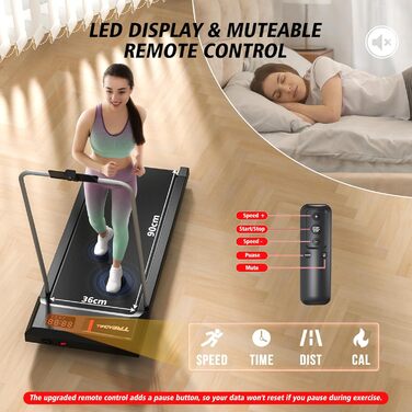 Walking Pad Treadmill Cardirun з нахилом та ручками: компактний біговий тренажер 2-в-1 для дому, 2.5HP, до 136 кг, LED-дисплей, керування через додаток/пульт, чорний з підлокітниками