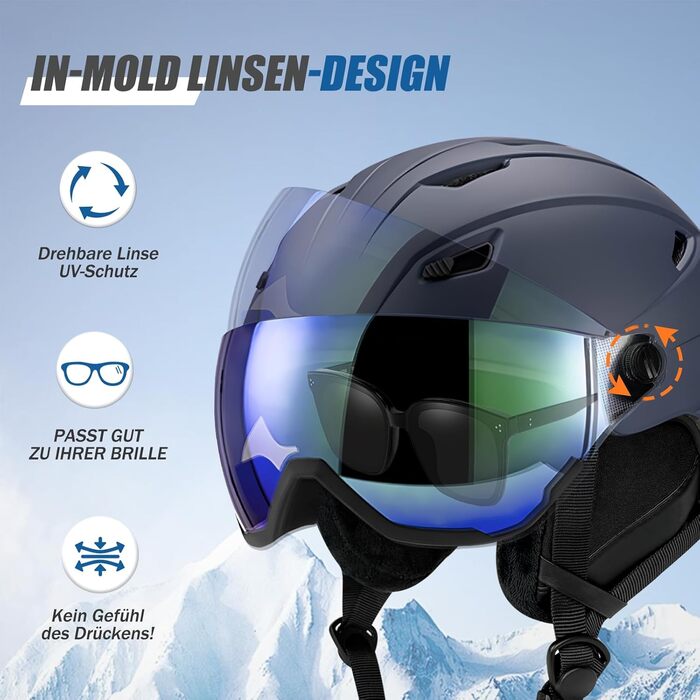 Шолом для лижного спорту та сноуборду Skihel Kit з маскою, білий (темно-синій, L), UV400, PC-шкірка, регульований, унісекс